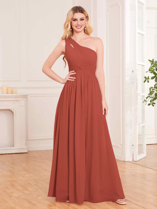 Captivating One Shoulder Pleated Lace Up Chiffon Bridesmaid Dresses UK