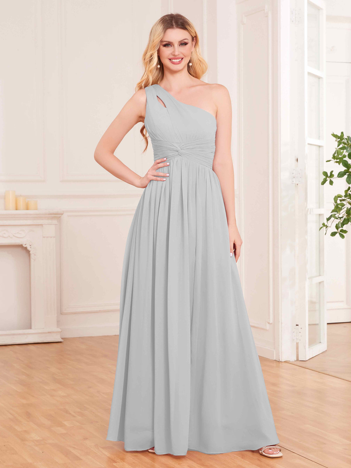 Captivating One Shoulder Pleated Lace Up Chiffon Bridesmaid Dresses UK