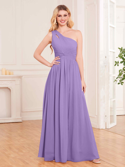 Captivating One Shoulder Pleated Lace Up Chiffon Bridesmaid Dresses UK