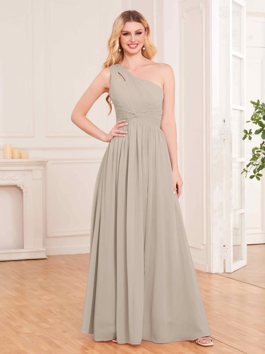Captivating One Shoulder Pleated Lace Up Chiffon Bridesmaid Dresses UK