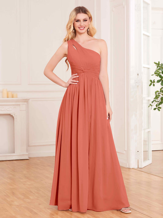 Captivating One Shoulder Pleated Lace Up Chiffon Bridesmaid Dresses UK