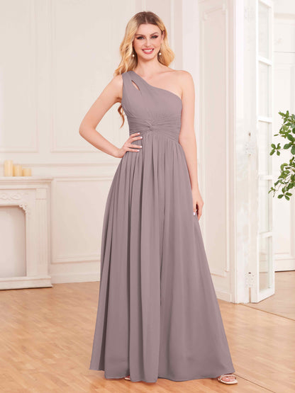 Captivating One Shoulder Pleated Lace Up Chiffon Bridesmaid Dresses UK
