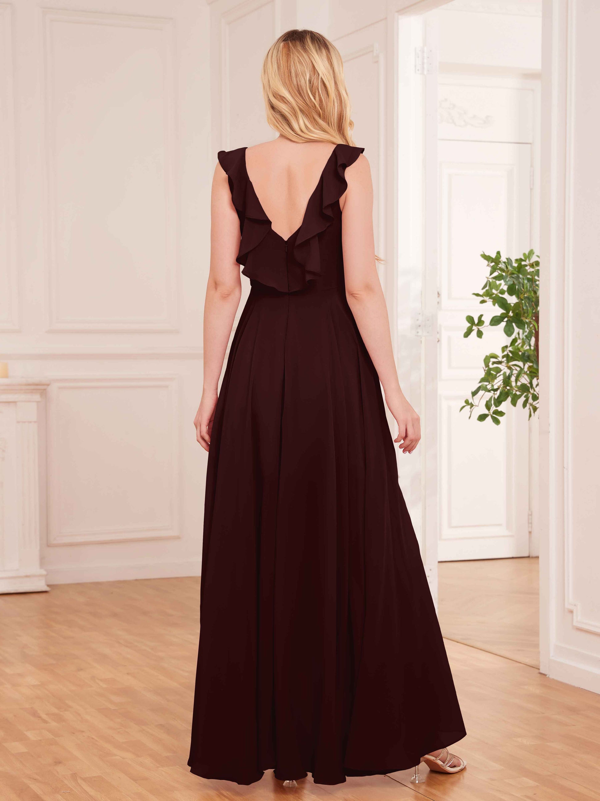 Captivating Sleeveless Ruffles Back Zip Chiffon Bridesmaid Dresses UK –