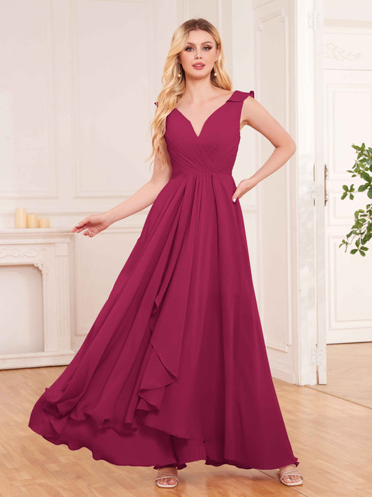 Captivating Sleeveless Ruffles Back Zip Chiffon Bridesmaid Dresses UK