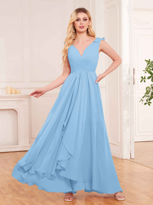 Captivating Sleeveless Ruffles Back Zip Chiffon Bridesmaid Dresses UK