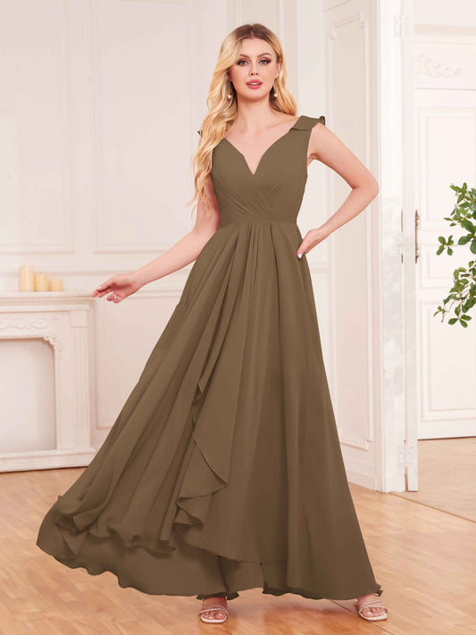 Captivating Sleeveless Ruffles Back Zip Chiffon Bridesmaid Dresses UK