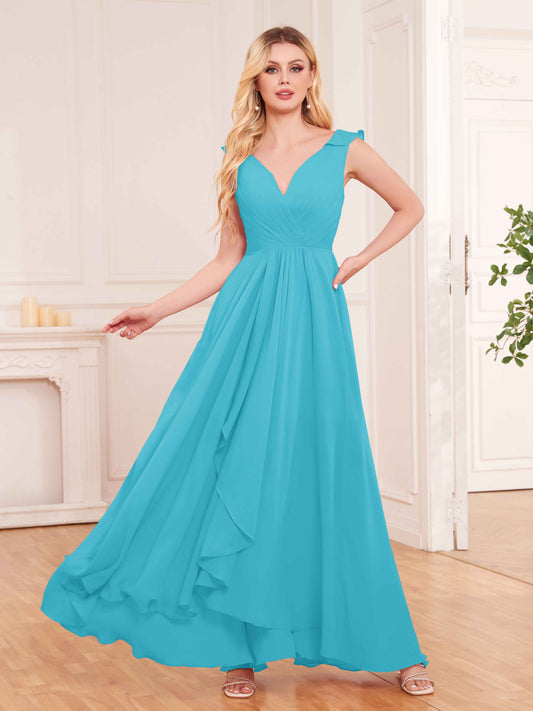 Captivating Sleeveless Ruffles Back Zip Chiffon Bridesmaid Dresses UK