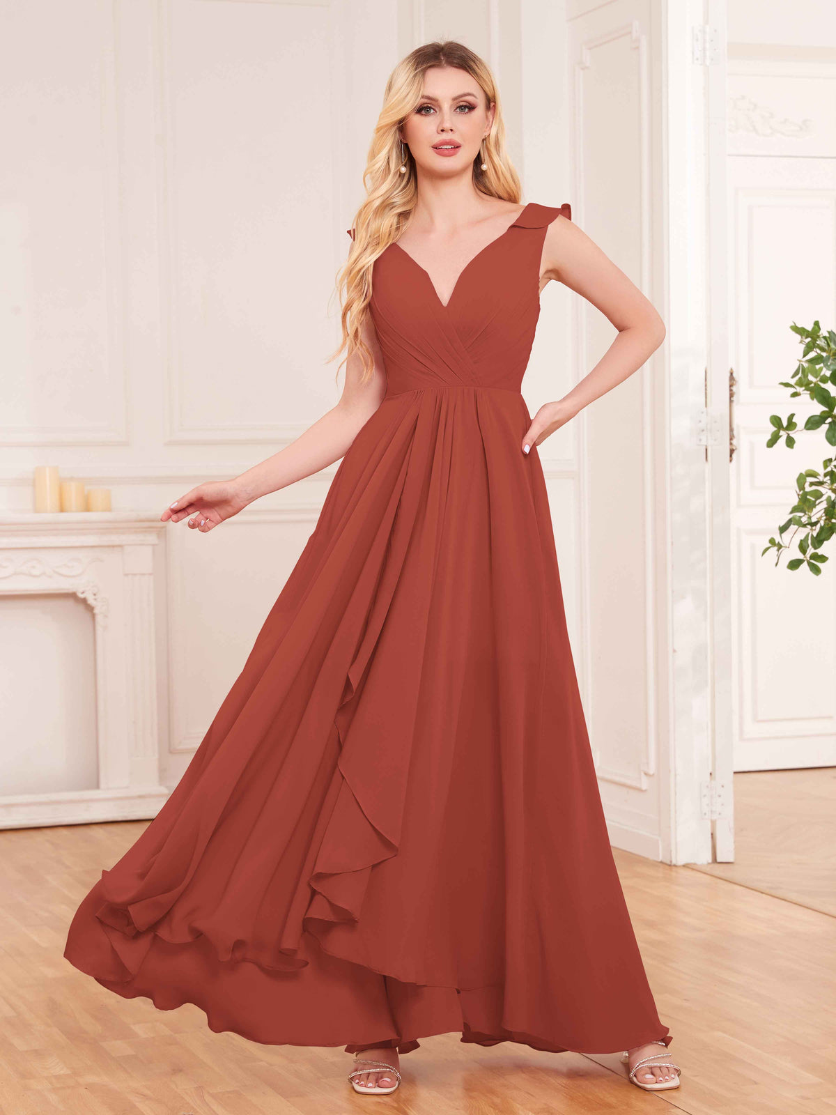 Captivating Sleeveless Ruffles Back Zip Chiffon Bridesmaid Dresses UK