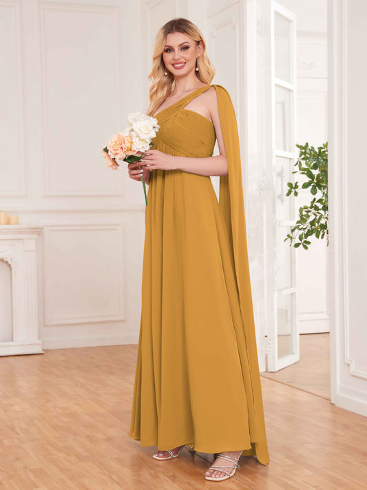 Chic Ruched Flowing Straps Floor Length Chiffon Bridesmaid Dresses UK