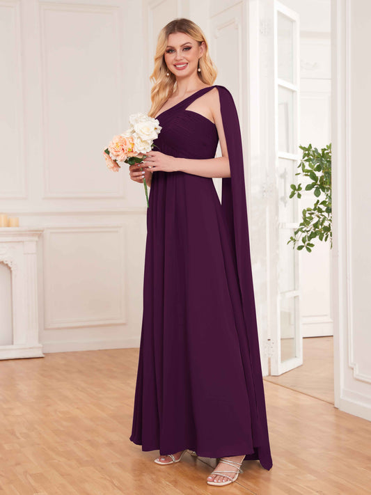 Chic Ruched Flowing Straps Floor Length Chiffon Bridesmaid Dresses UK