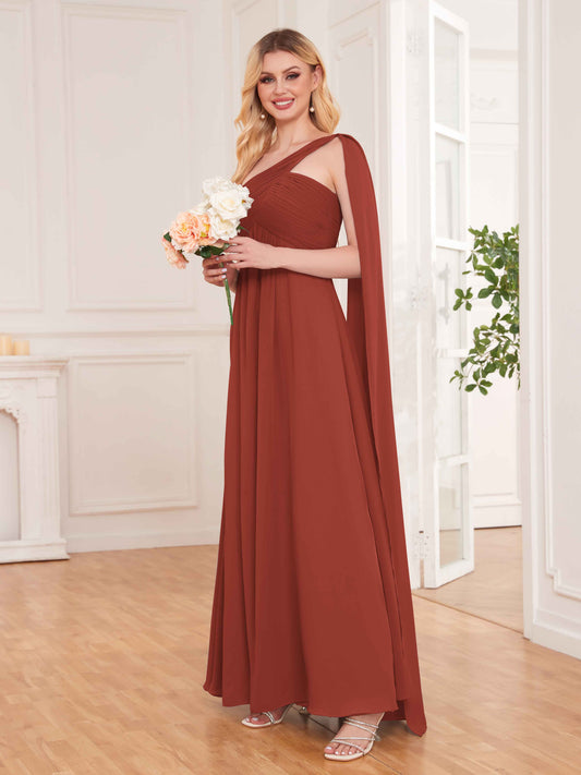 Chic Ruched Flowing Straps Floor Length Chiffon Bridesmaid Dresses UK