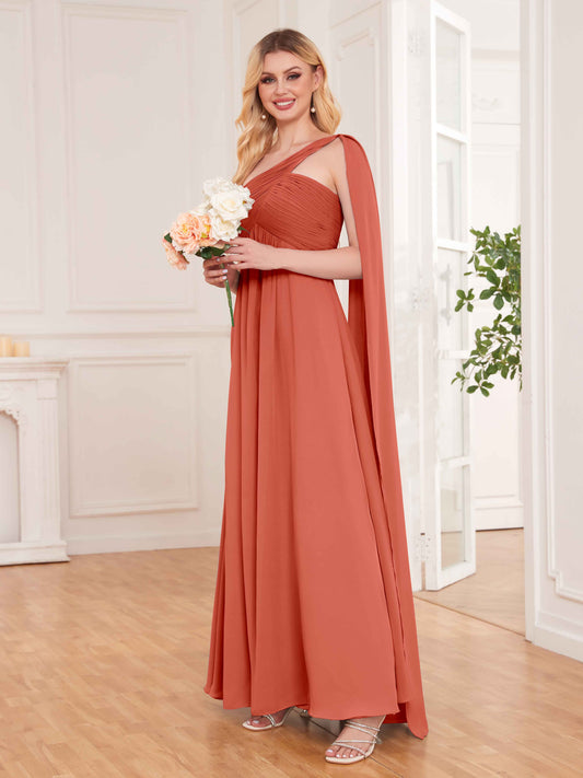 Chic Ruched Flowing Straps Floor Length Chiffon Bridesmaid Dresses UK