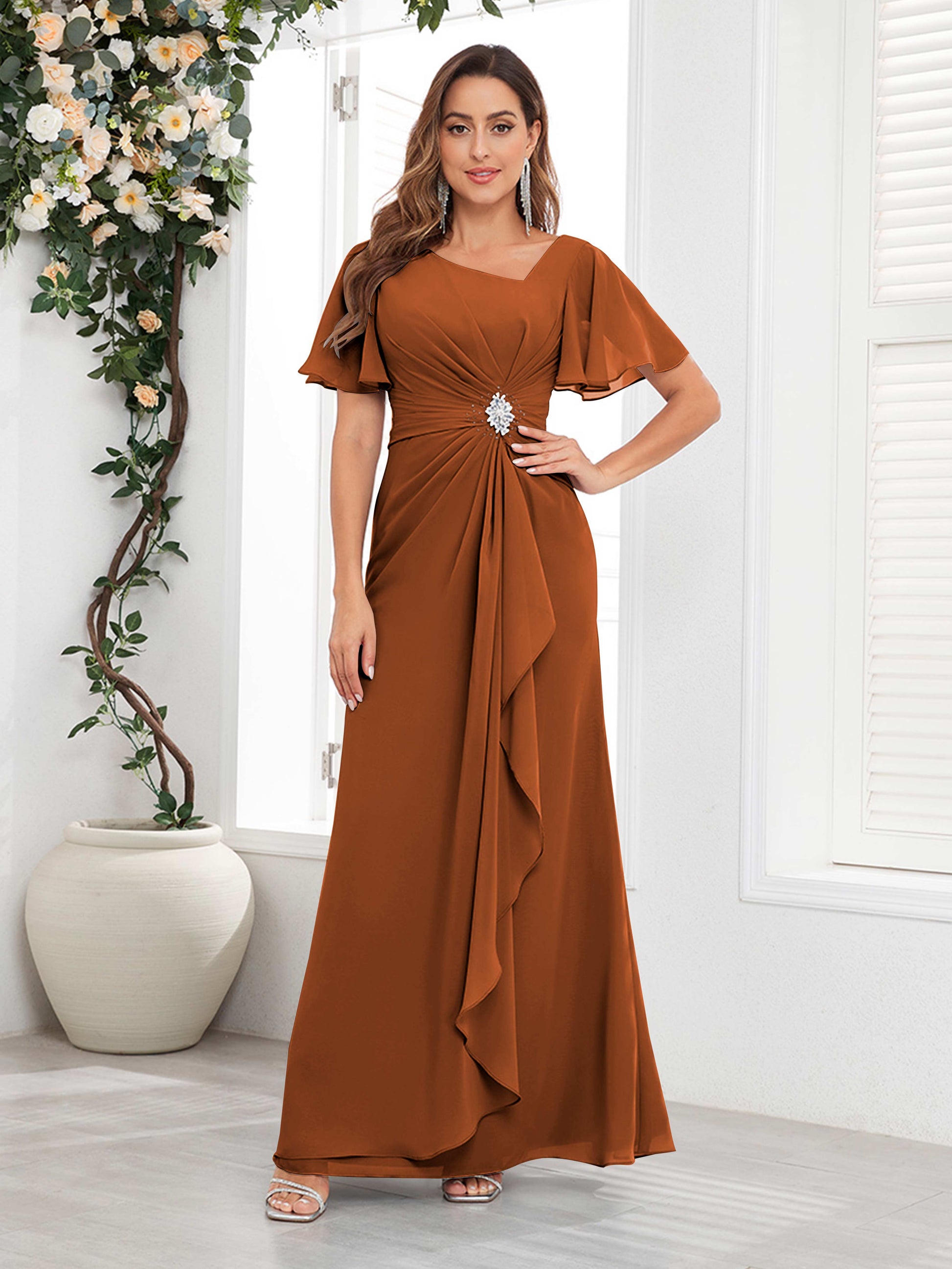 Classy Ruched Beaded Floor Length Chiffon Mother Of The Bride Dresses mollyevers.co.uk Classy Ruched Beaded Floor Length Chiffon Mother Of The Bride Dresses mollyevers.co.uk