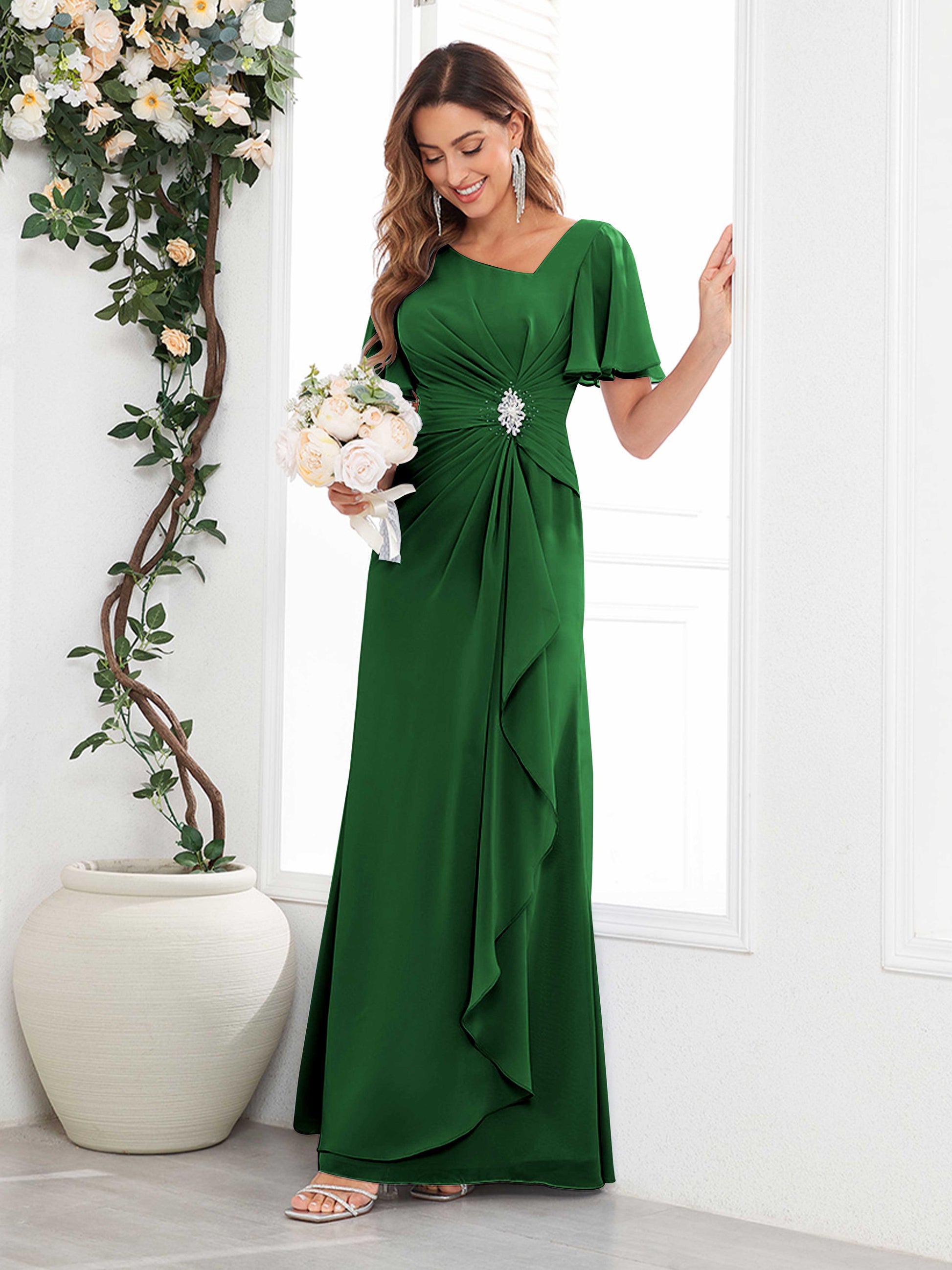 Classy Ruched Beaded Floor Length Chiffon Mother Of The Bride Dresses mollyevers.co.uk Classy Ruched Beaded Floor Length Chiffon Mother Of The Bride Dresses mollyevers.co.uk
