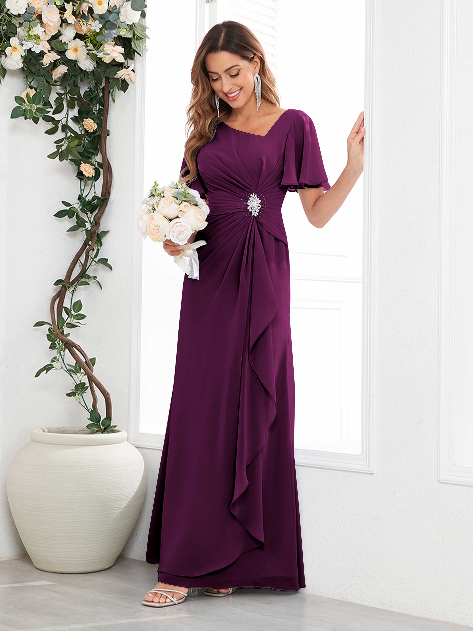 Classy Ruched Beaded Floor Length Chiffon Mother Of The Bride Dresses mollyevers.co.uk Classy Ruched Beaded Floor Length Chiffon Mother Of The Bride Dresses mollyevers.co.uk