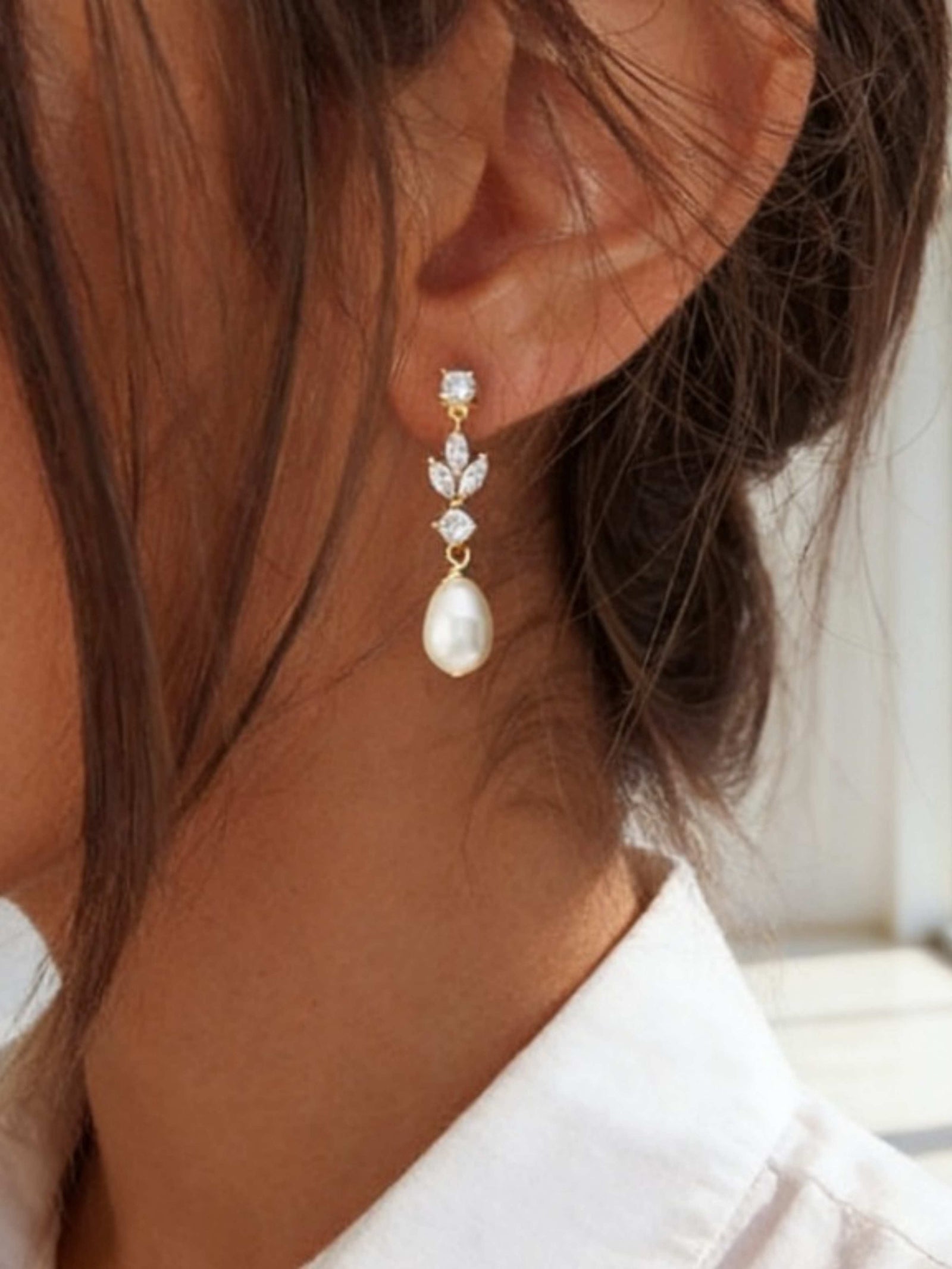Crystal Pearl Teardrop Dangle Earrings Elegant Drop Earrings UK