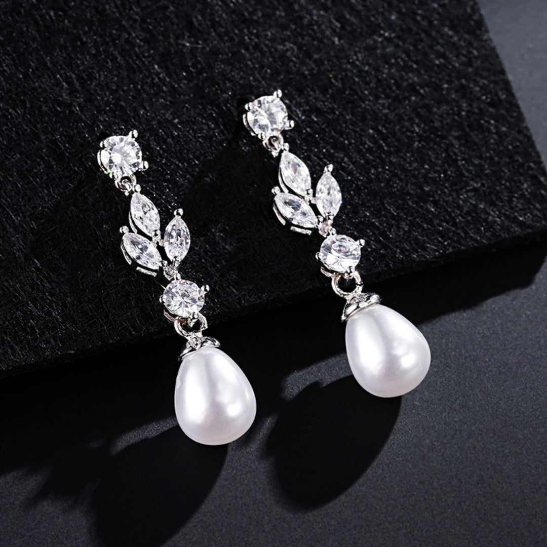 Crystal Pearl Teardrop Dangle Earrings Elegant Drop Earrings UK