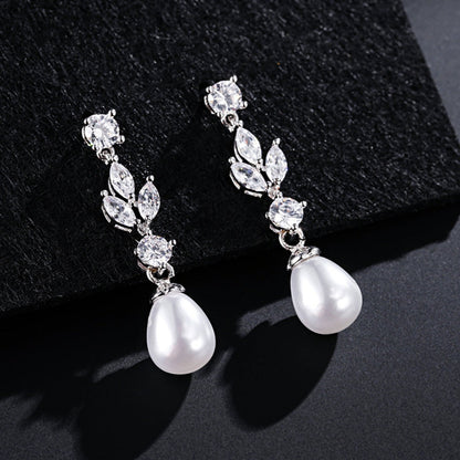 Crystal Pearl Teardrop Dangle Earrings Elegant Drop Earrings UK