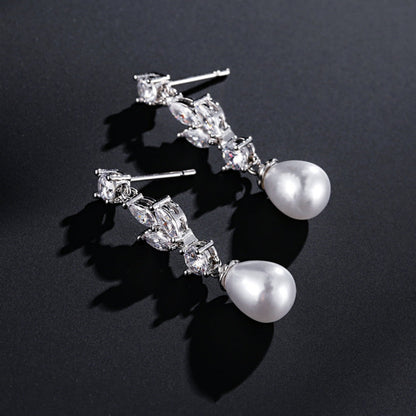 Crystal Pearl Teardrop Dangle Earrings Elegant Drop Earrings UK