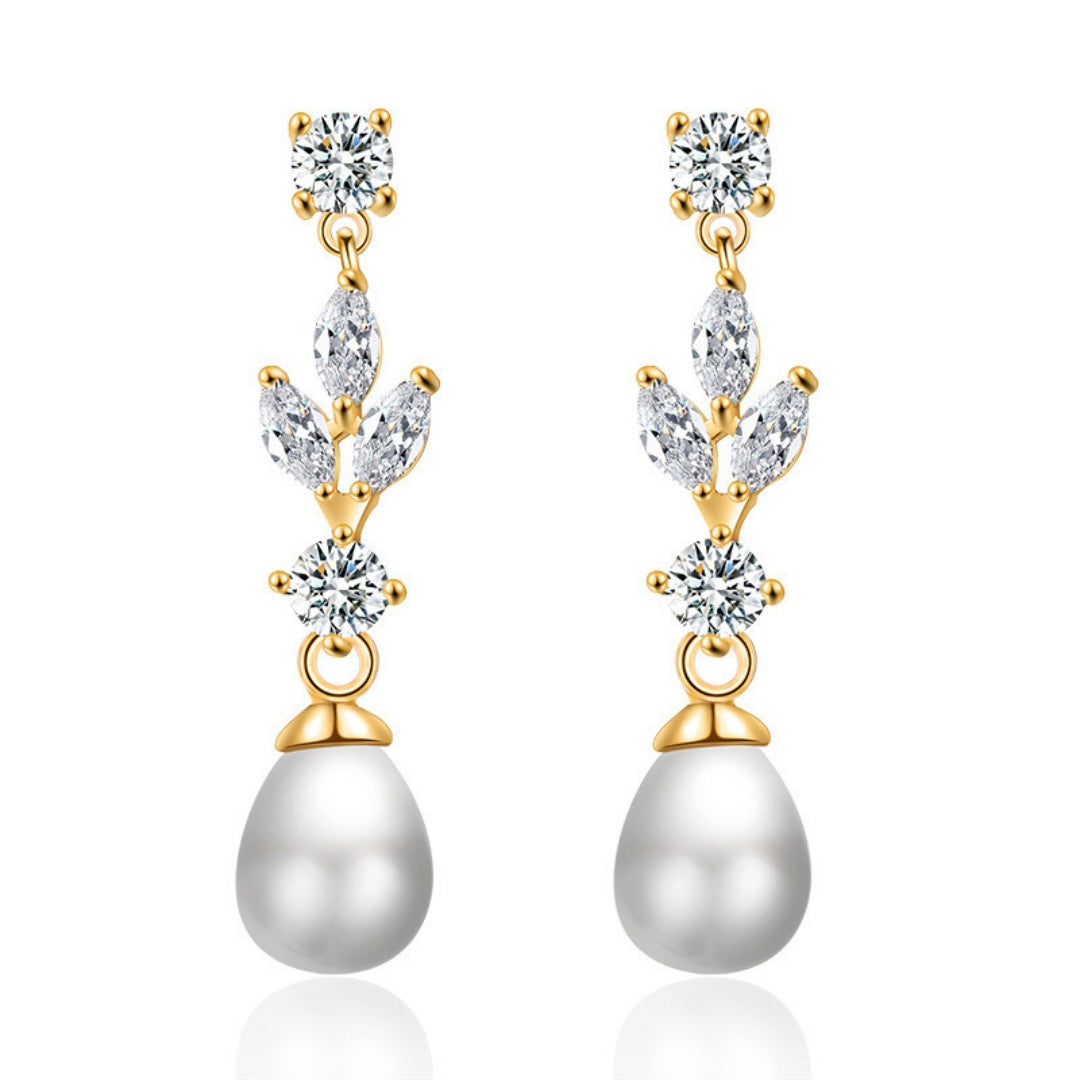 Crystal Pearl Teardrop Dangle Earrings Elegant Drop Earrings UK