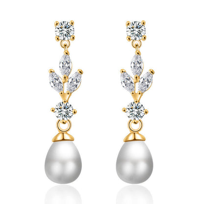 Crystal Pearl Teardrop Dangle Earrings Elegant Drop Earrings UK