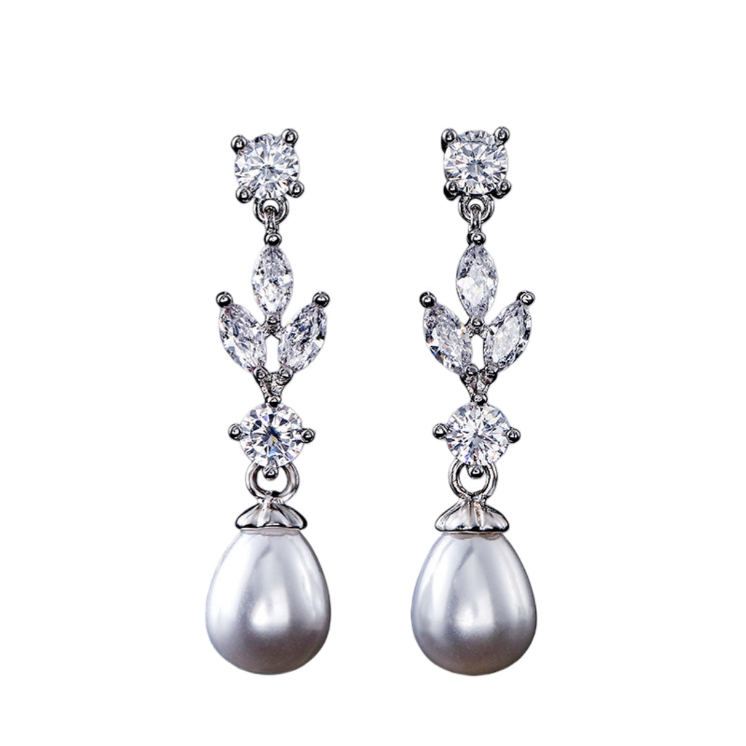 Crystal Pearl Teardrop Dangle Earrings Elegant Drop Earrings UK