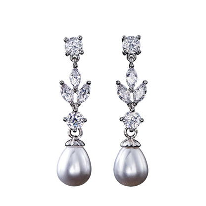 Crystal Pearl Teardrop Dangle Earrings Elegant Drop Earrings UK