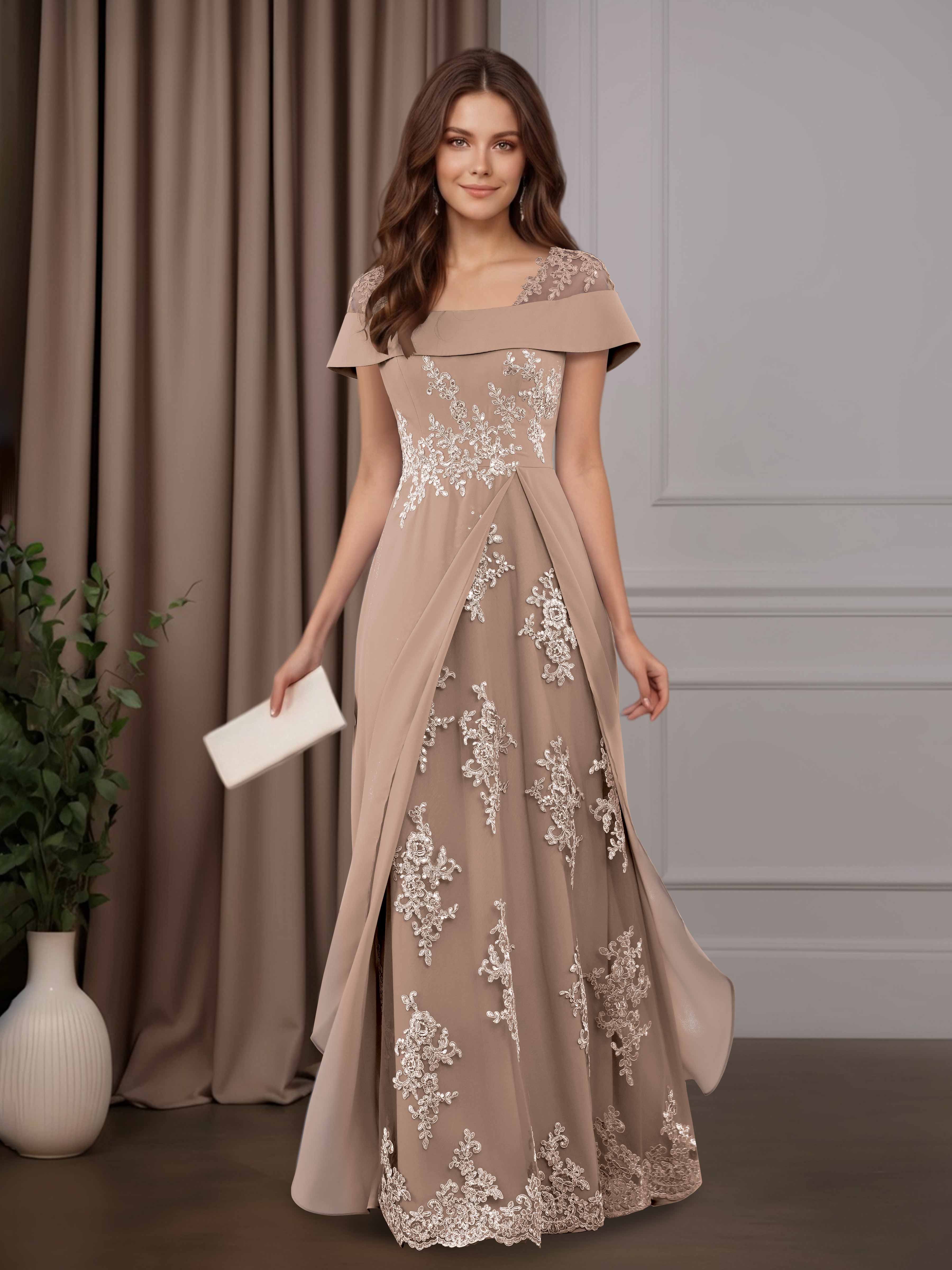 Delicate A-Line Appliques Floor Length Chiffon Mother of the Bride Dre ...