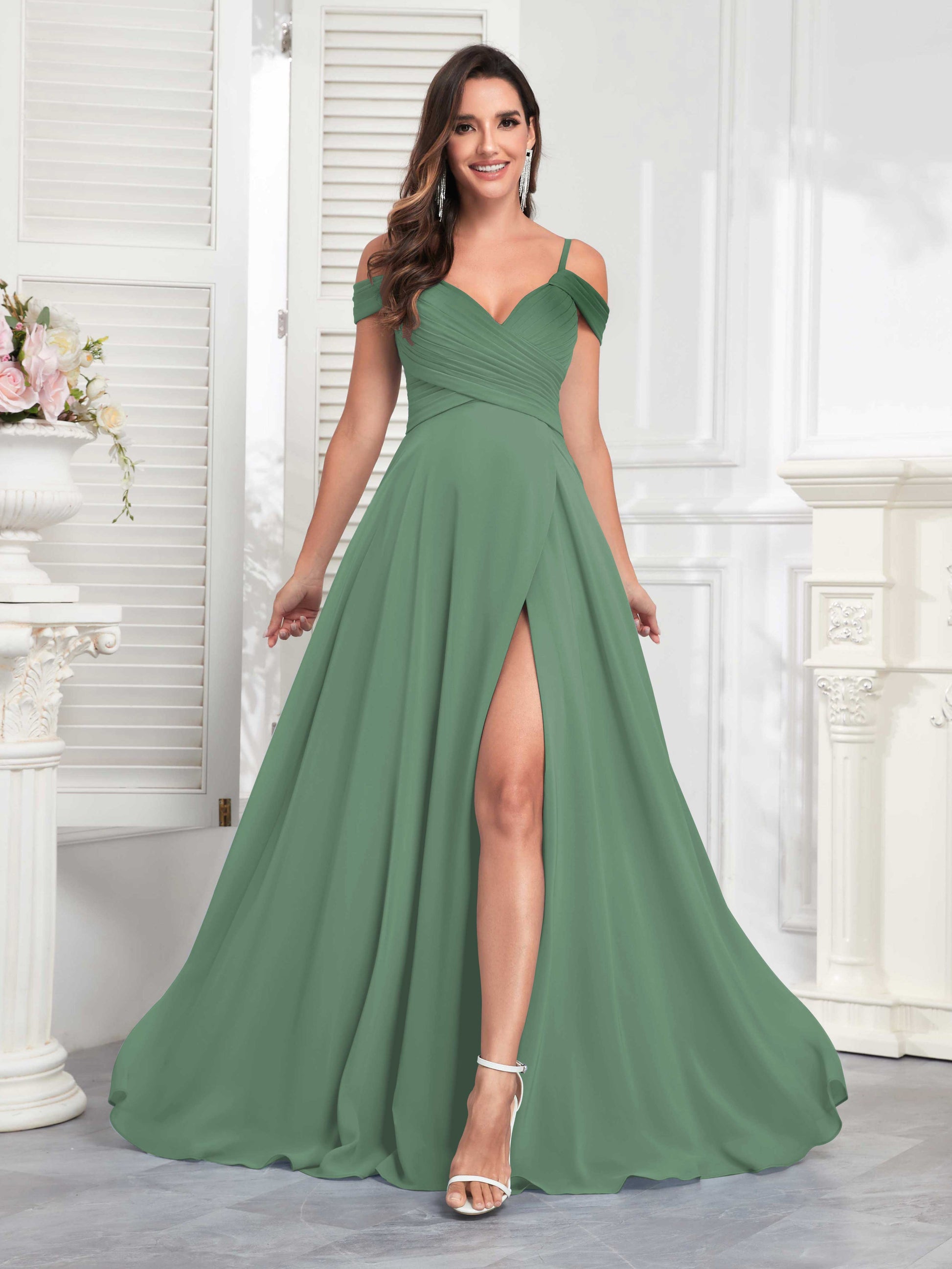 Elegant A Line Off the Shoulder With Pockets Chiffon Bridesmaid Dresse Elegant A Line Off the Shoulder With Pockets Chiffon Bridesmaid Dresse
