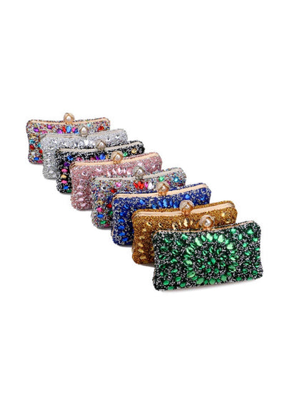 Elegant Crystal Embellished Evening Clutch Purse with Pearl Clasp UK