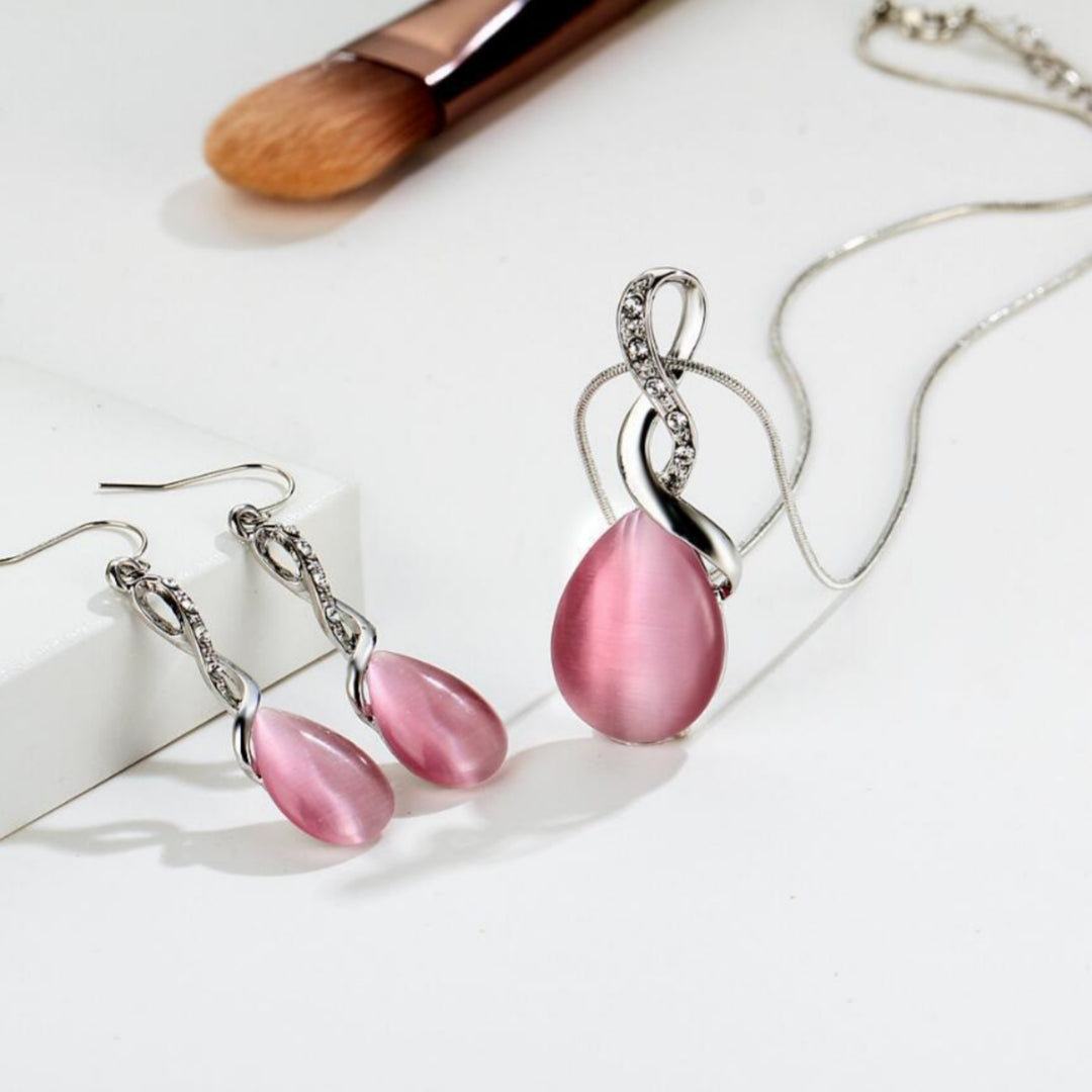 2 Set Elegant Crystal Jewelry Set Pendant Necklace & Matching Drop Earrings UK