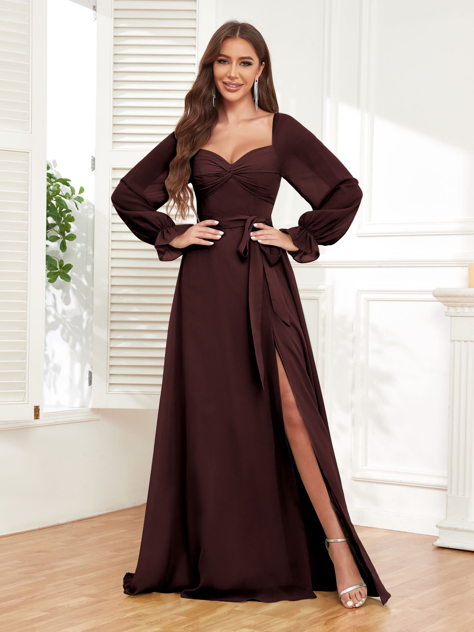 Elegant Lace Up Slit Chiffon Bridesmaid Dresses UK With Belt mollyevers.co.uk Elegant Lace Up Slit Chiffon Bridesmaid Dresses UK With Belt mollyevers.co.uk