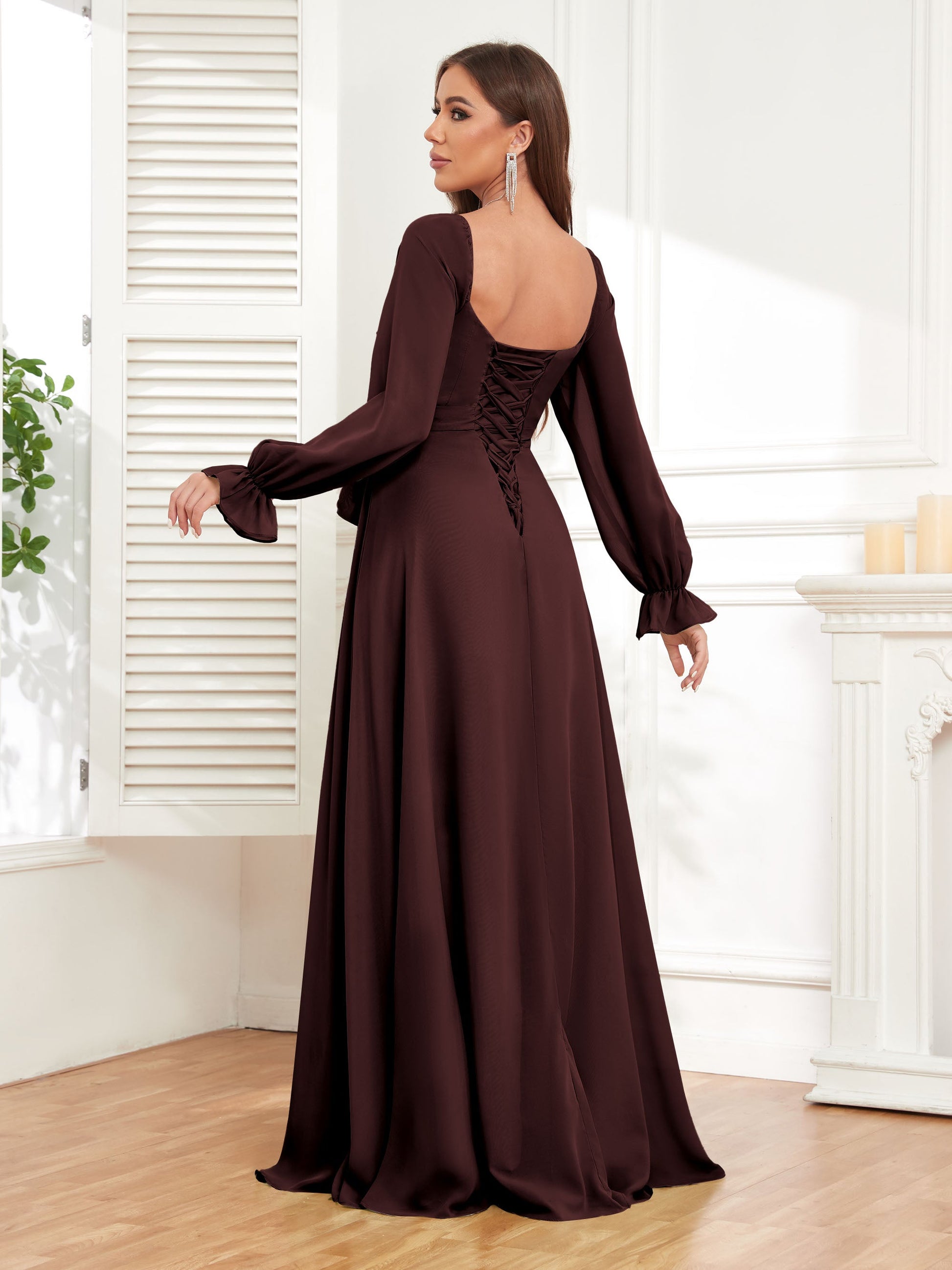elegant bridesmaid dresses uk Elegant Mermaid Short Sleeves Middle Slit Velvet Long Bridesmaid Dresses- ChicSew chicsewuk