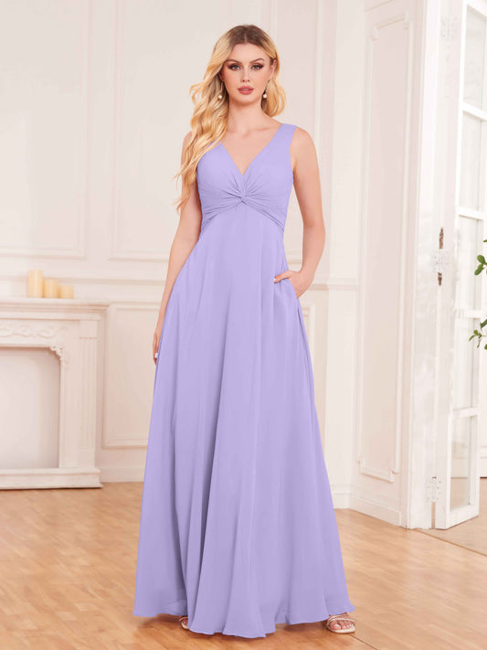 Elegant Pleated Sleeveless Chiffon Bridesmaid Dresses UK With Pockets