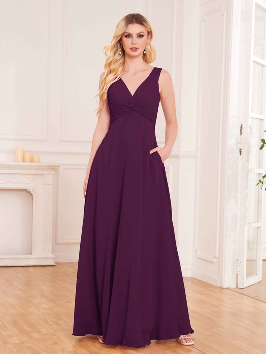 Elegant Pleated Sleeveless Chiffon Bridesmaid Dresses UK With Pockets