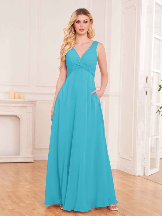 Elegant Pleated Sleeveless Chiffon Bridesmaid Dresses UK With Pockets