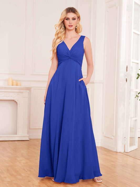 Elegant Pleated Sleeveless Chiffon Bridesmaid Dresses UK With Pockets