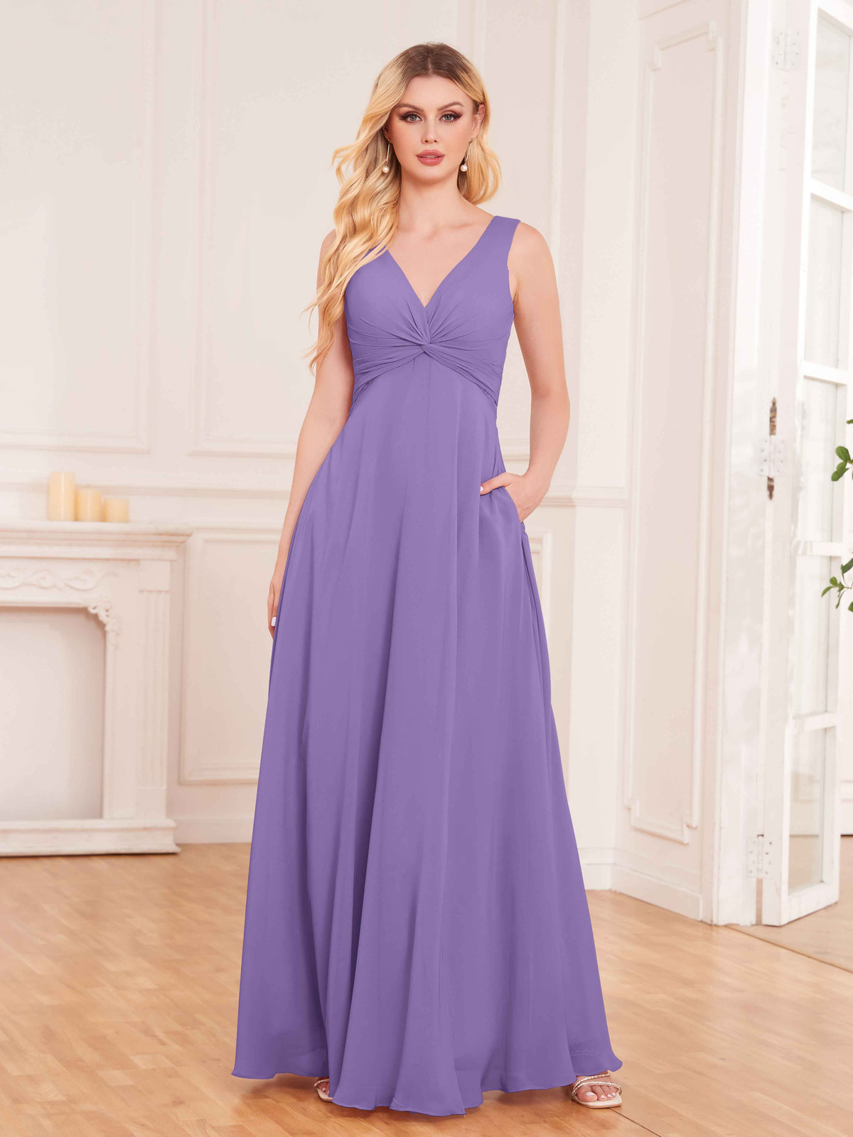 Elegant Pleated Sleeveless Chiffon Bridesmaid Dresses UK With Pockets
