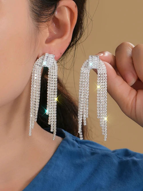 Elegant Rhinestone Long Drop Earrings for Women Wedding & Party Jewelry UK