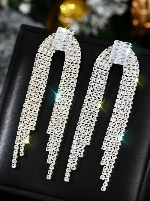 Elegant Rhinestone Long Drop Earrings for Women Wedding & Party Jewelry UK