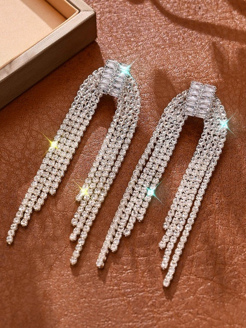 Elegant Rhinestone Long Drop Earrings for Women Wedding & Party Jewelry UK