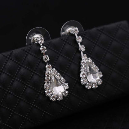 2 Set Elegant Silver Teardrop Crystal Jewelry Set with Necklace & Matching Earrings UK