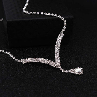 2 Set Elegant Silver Teardrop Crystal Jewelry Set with Necklace & Matching Earrings UK