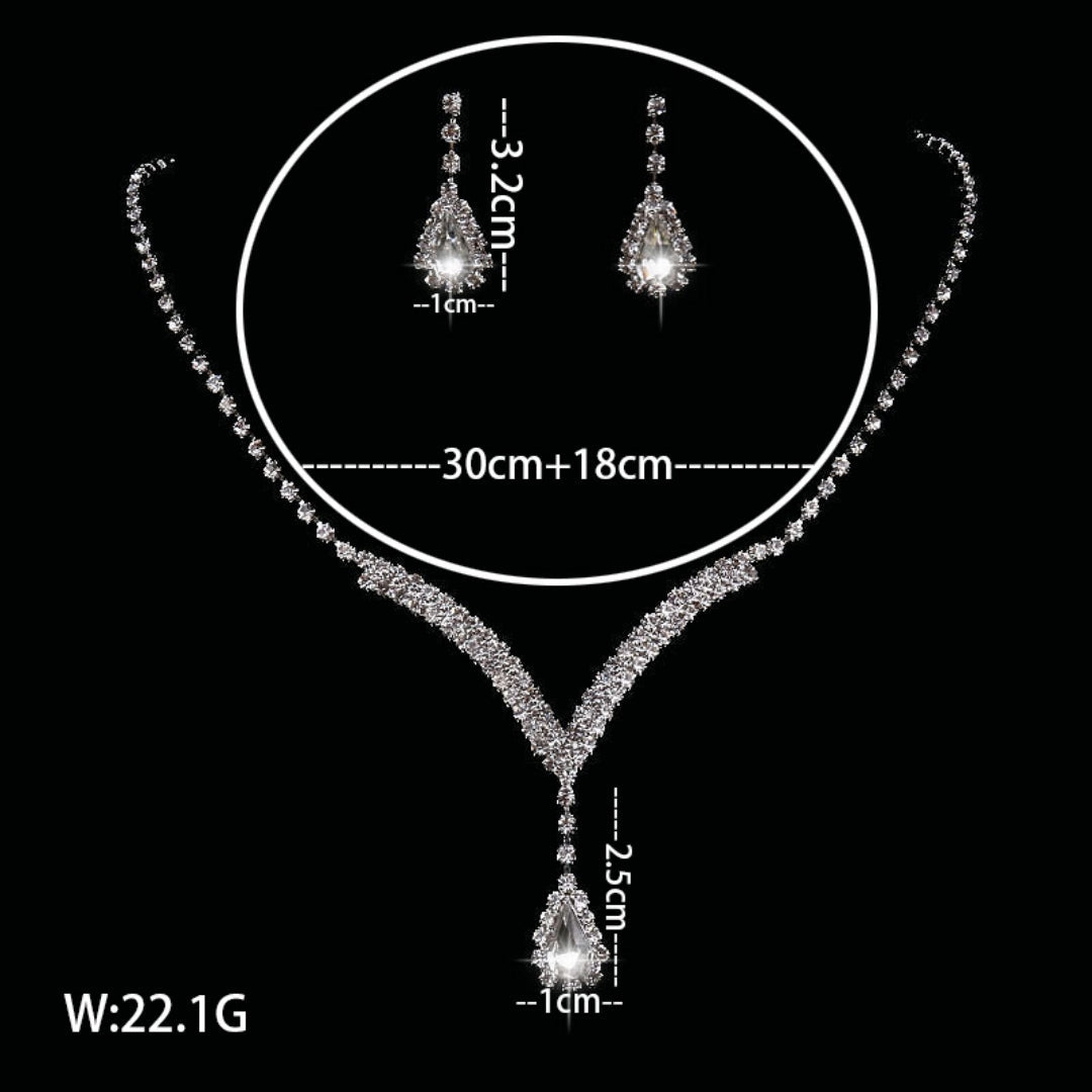 2 Set Elegant Silver Teardrop Crystal Jewelry Set with Necklace & Matching Earrings UK