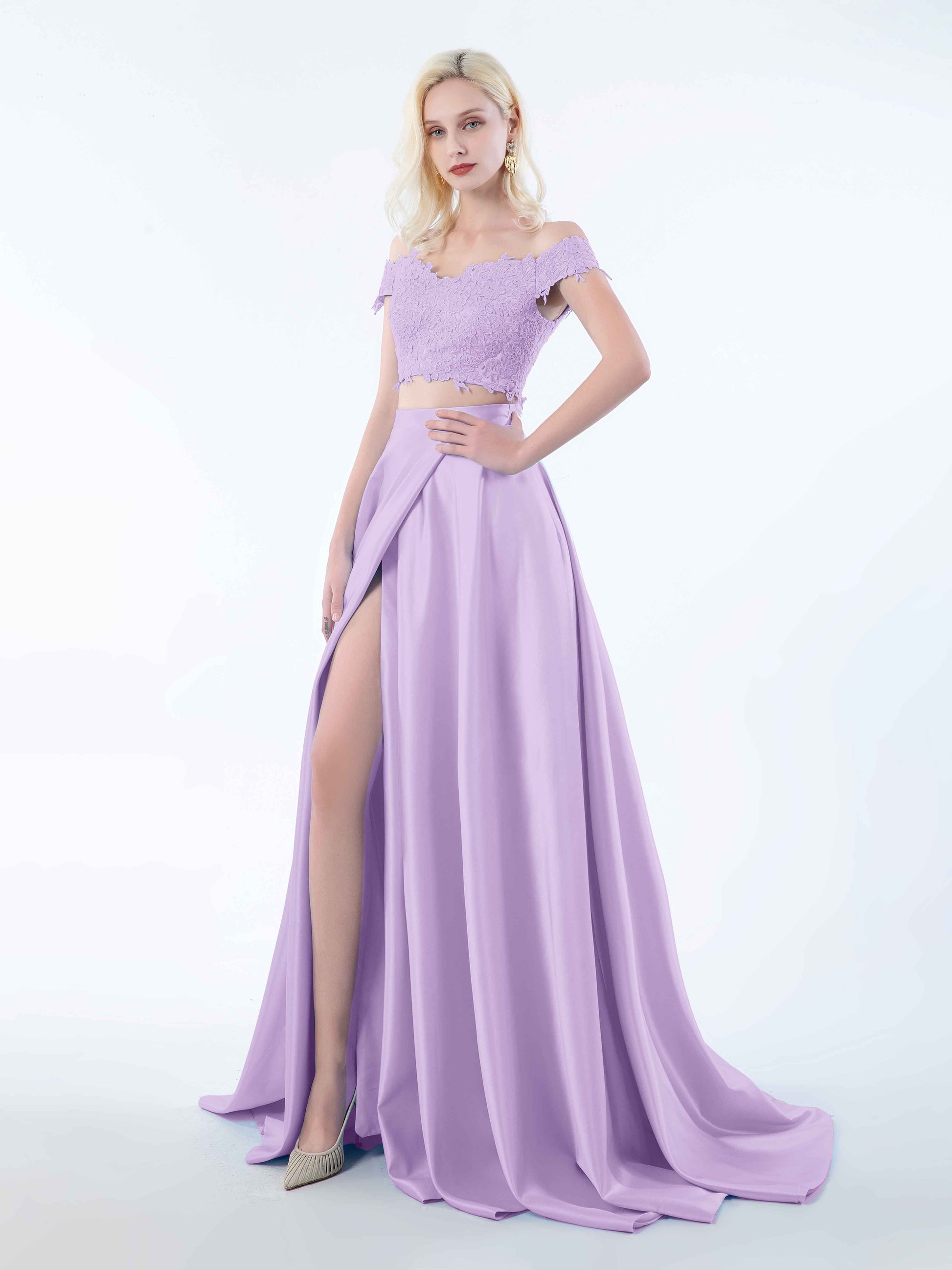 Elegant Two Piece Lace Off The Shoulder Sweep Train Satin Bridesmaid D mollyevers.co.uk Elegant Two Piece Lace Off The Shoulder Sweep Train Satin Bridesmaid D mollyevers.co.uk