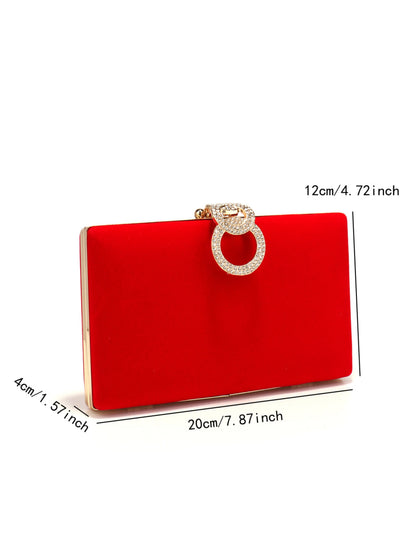 Elegant Velvet Evening Clutch Bag with Crystal Ring Clasp for Wedding & Party UK