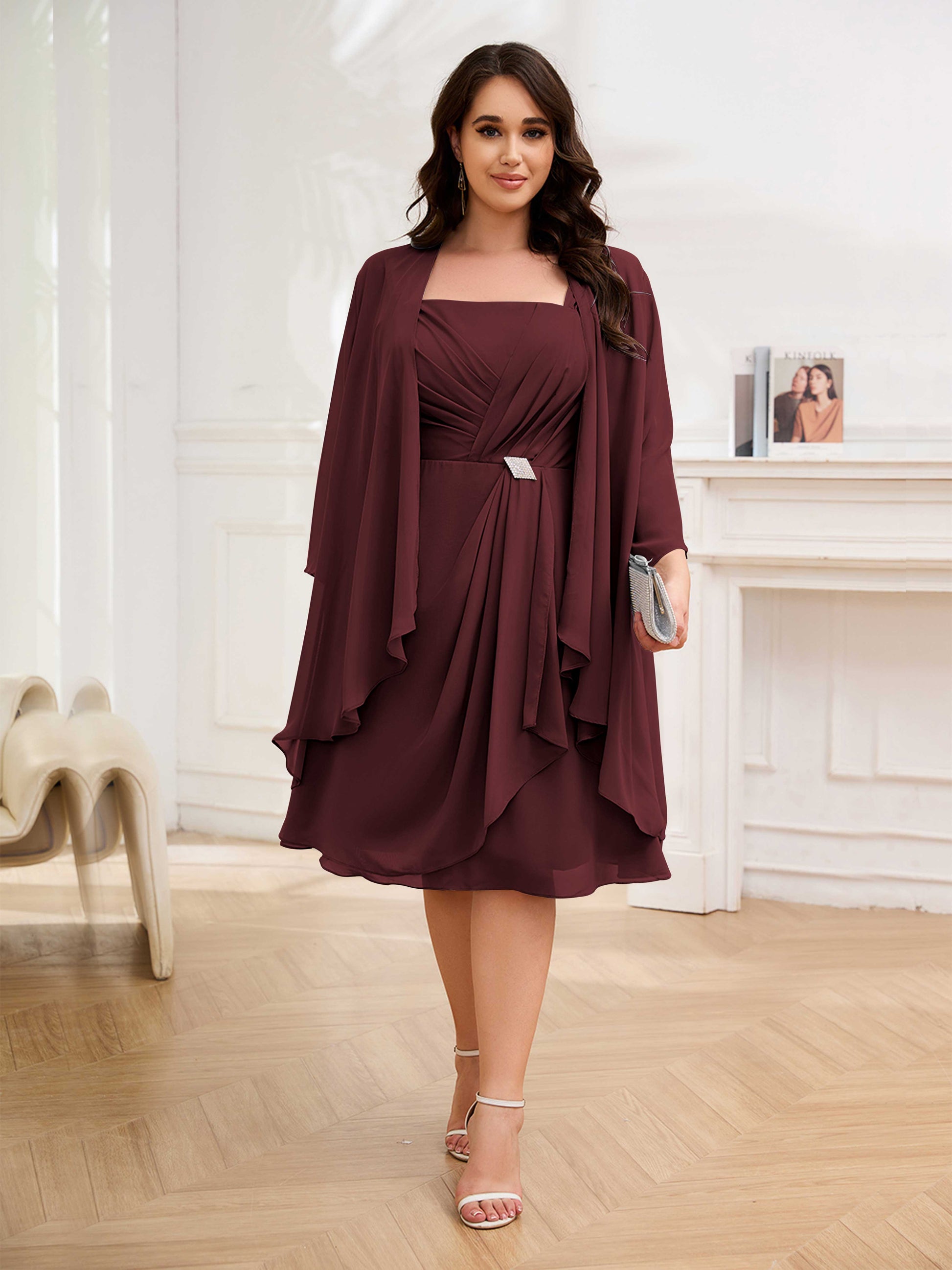 Flowing Ruffles Two Pieces Knee Length Chiffon Plus Size Mother Of The mollyevers.co.uk Flowing Ruffles Two Pieces Knee Length Chiffon Plus Size Mother Of The mollyevers.co.uk