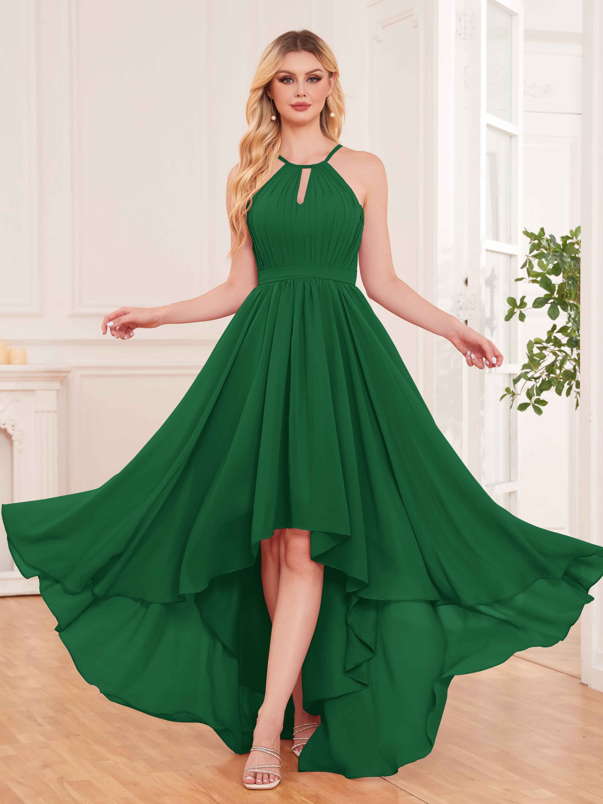 Glamorous Halter Bow Back High Low Chiffon Bridesmaid Dresses UK mollyevers.co.uk Glamorous Halter Bow Back High Low Chiffon Bridesmaid Dresses UK mollyevers.co.uk