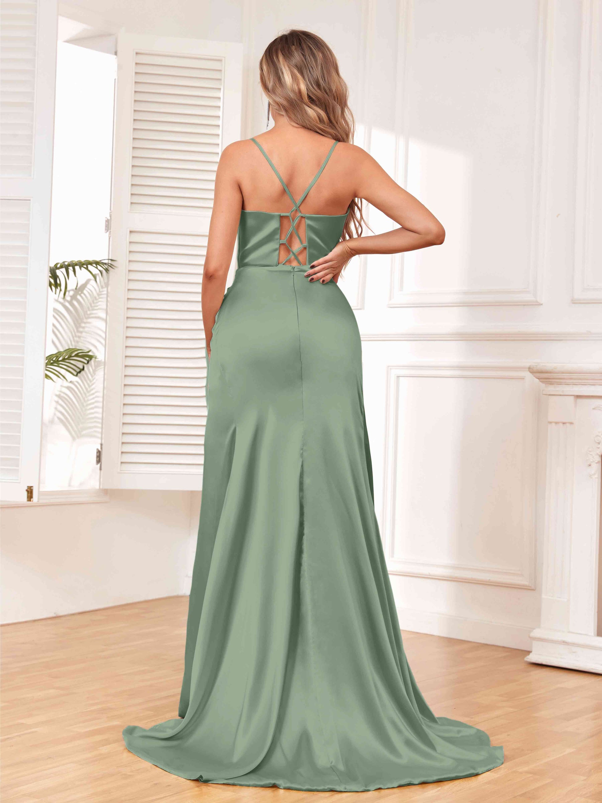 Gorgeous Sweep Train Slit Satin Bridesmaid Dresses UK mollyevers.co.uk Gorgeous Sweep Train Slit Satin Bridesmaid Dresses UK mollyevers.co.uk