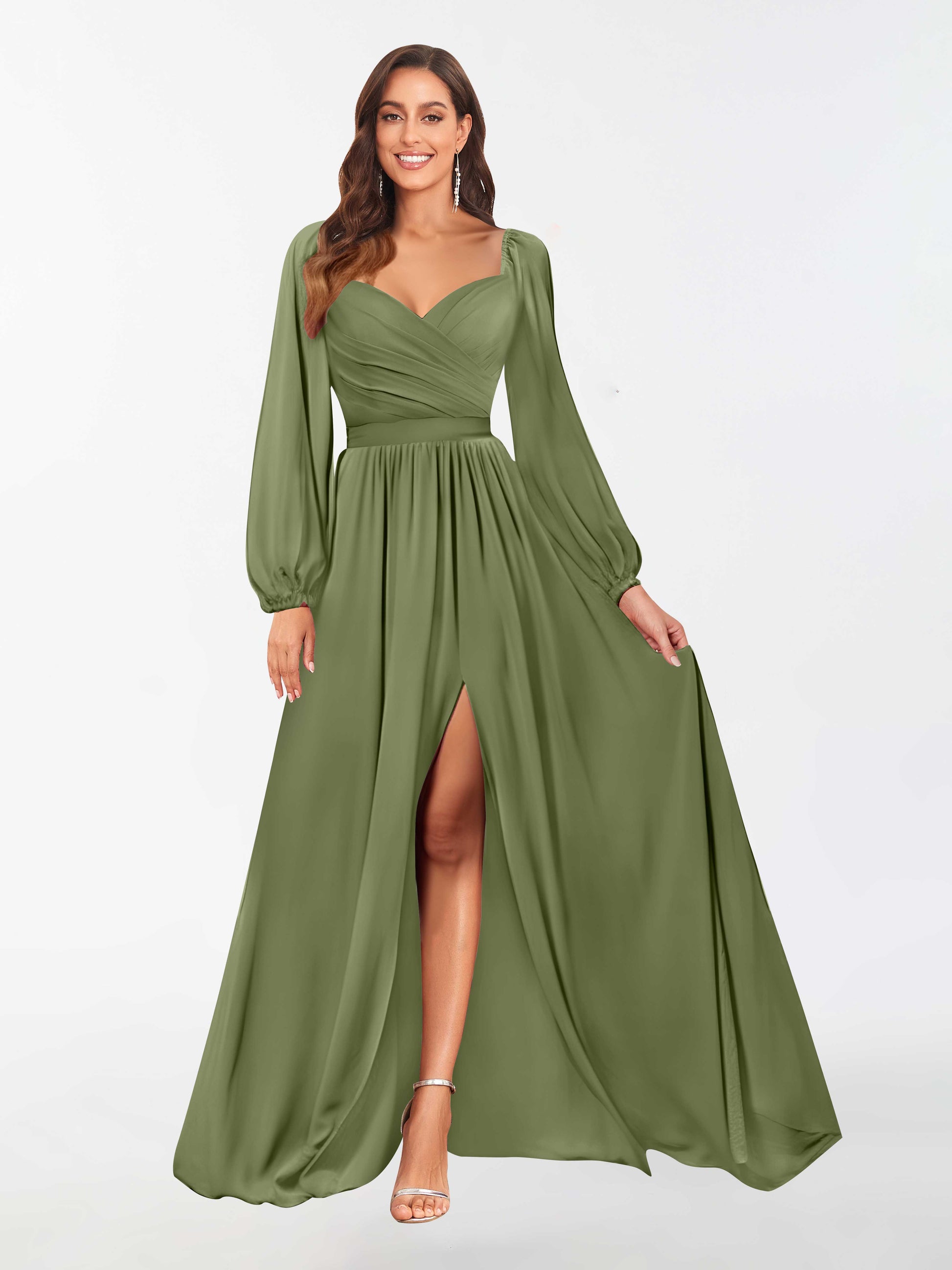 Graceful Long Sleeves Floor Length Chiffon Bridesmaid Dresses UK